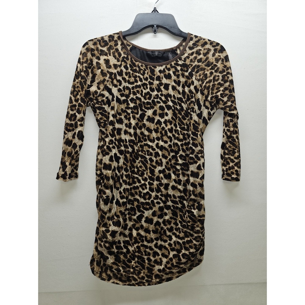 VTG Y2K Investments Animal Print Sheer Mesh Ruched Tunic Small Indie Sleaze